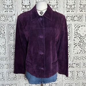 Vintage Jacqueline Ferrar Eggplant Purple Suede Leather Button Up Jacket Sz L